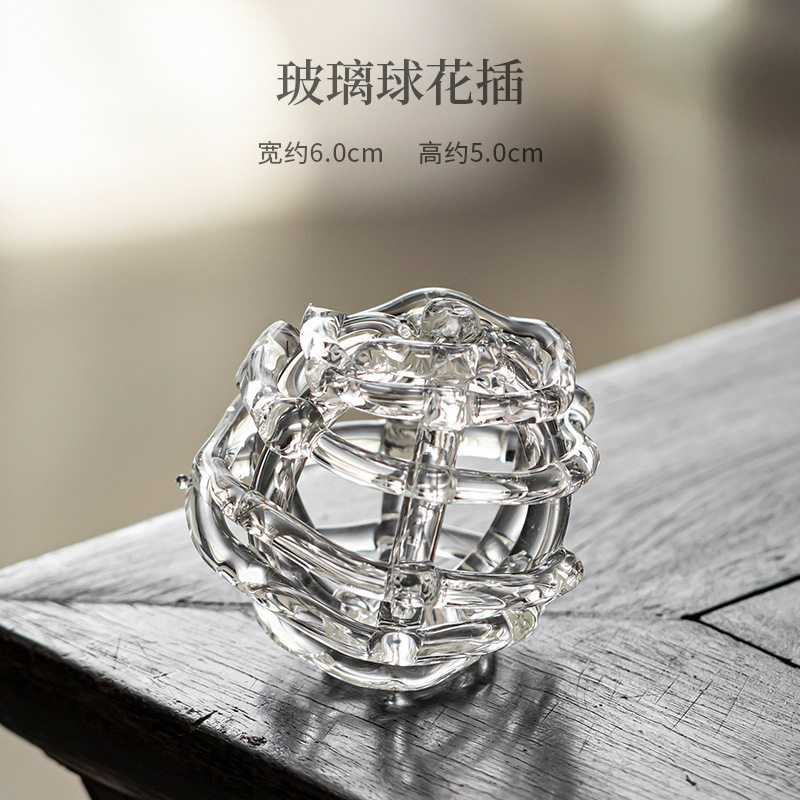 Large weighted glass ball sword mountain flower arrangement base vase