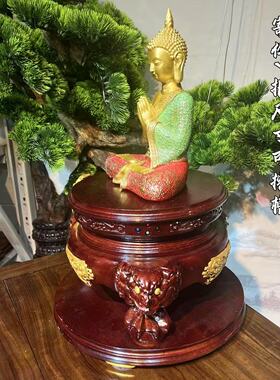 实木座花盆可转动台面底座实木摆件托架石头摆件奇石文玩底座圆形