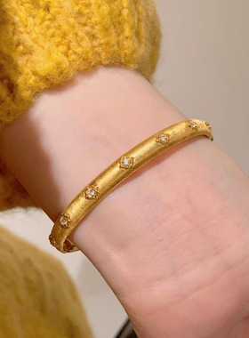 925纯银古重工双面无相佛戒指手镯古法拉丝点钻国风气质首饰套装