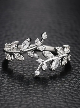 跨境树叶戒指男女开口可调节大小指环冷淡风手饰