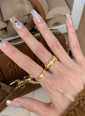 925纯银满钻蕾丝皇冠戒指中古宫廷风重工镂空百搭精致奢华食指戒