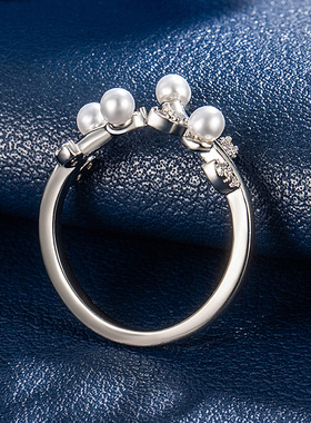 珍珠镶钻藤叶开口戒指