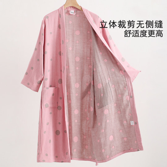 Pure cotton bathrobe Female summer double -layer gauze thin pajamas men's breathable water absorption, dry water, wears bath towel couple yukata
