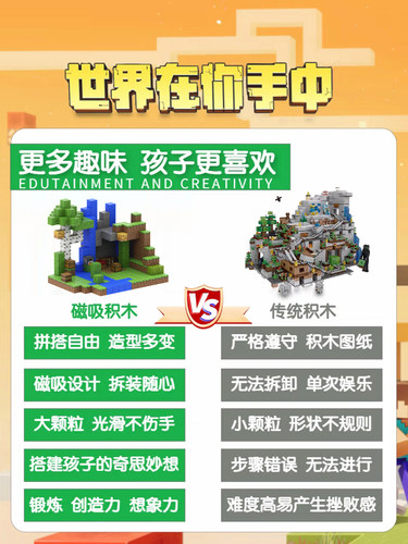 我的世界磁力方块积木玩具磁吸磁铁块吸铁石游戏周边模型生日礼物 - 图2