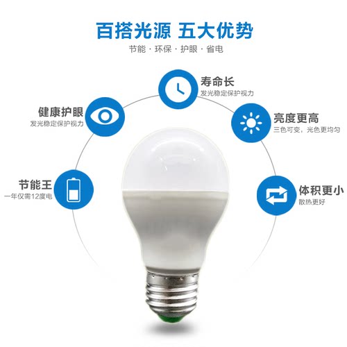led灯泡三色变光护眼无频闪节能调光家用e27螺口台灯吊灯卧室照明 - 图1