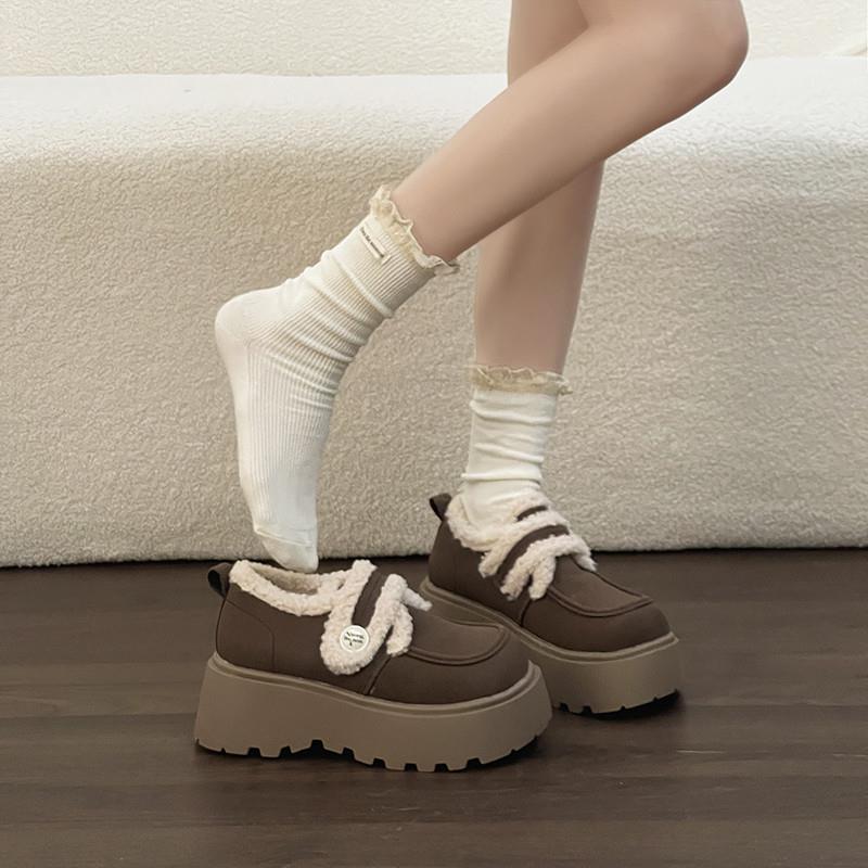 松糕底气质加绒保暖勃肯鞋女2025冬季厚底内增高小个子配裙子单鞋 - 图1