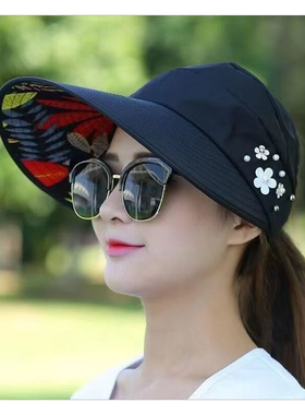 粉色花朵装饰女士夏天遮阳防晒遮阳帽