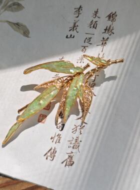 青荇手工  buling竹叶不秋翠影花丝胸针螺钿贝壳入门DIY材料包