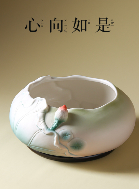 陶瓷莲花香炉家用供奉特大号插香炉上供炉香座佛前佛具香碗焚香炉