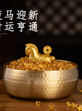 纯黄铜旋转实心马摆件马上招财