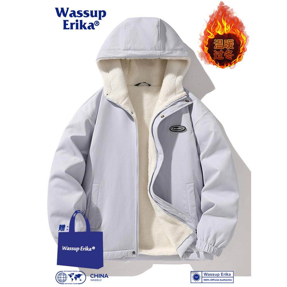 WASSUP ERIKA加厚连帽粉色棉袄男冬季保暖防风夹克羊羔绒情侣外套,淘宝优惠券,粉丝福利购,淘宝优惠卷