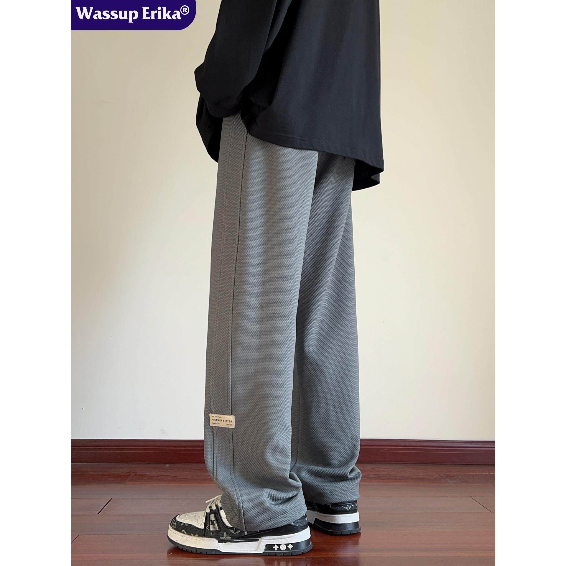 WASSUP ERIKA黑色裤子男士休闲裤秋冬直筒运动卫裤宽松加绒阔腿裤,淘宝优惠券,粉丝福利购,淘宝优惠卷