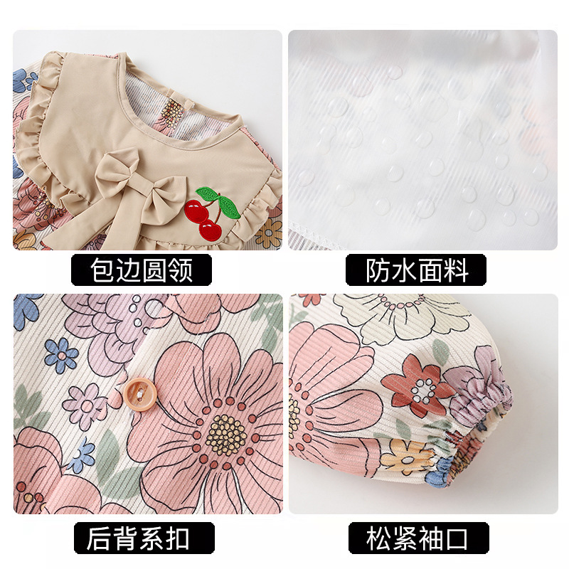 Smock girls 2025 new winter children's baby eating bib waterproof anti-dirty rice pocket corduroy apron autumn and winter