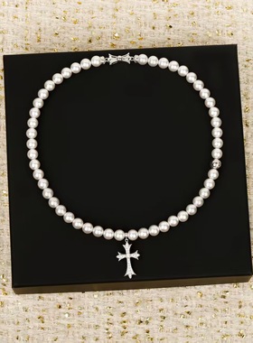 高定版十字架克M家联名系列珍珠项链耳钉男手链女长款毛衣链轻奢