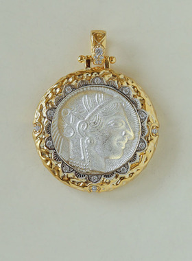 单坠可配项链vintage中古风925银浮雕人像古银币钱币吊坠复古金币