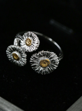 ICEEVA布契拉提风雏菊花开口戒指小众设计925纯银宽版指环栀子花