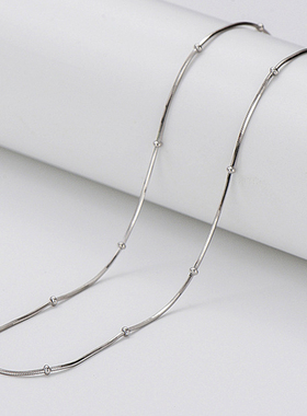 高品质简约蛇骨间珠链 S925纯银项链素裸链 闪珠项链锁骨链无吊坠