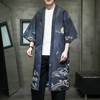 Hanfu ຜູ້ຊາຍ cardigan ສາມໄຕມາດ sleeve Taoist robe summer ບາງໆປ້ອງກັນແດດ jacket ກາງ-ຍາວ windbreaker ເຄື່ອງນຸ່ງຜູ້ຊາຍ trendy ຂອງຈີນ