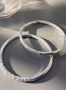 胜银·卷草纹圆棍亮面实心足银999.9手镯闭口自戴送女生纯银手镯