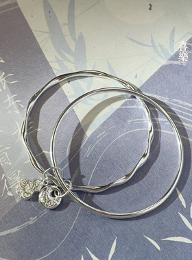 胜银·莫比乌斯双环光面实心闭口足银999手镯吉言吉祥葫芦吊坠