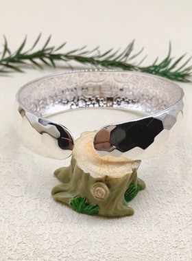 胜银·多边形不规则宽面福字纯银手镯百搭时尚女生礼物足银999