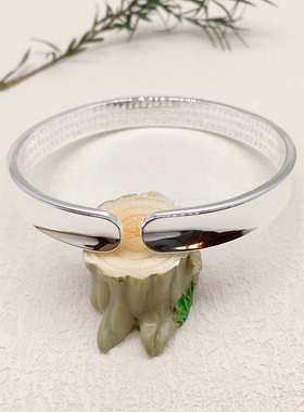 胜银·凹面内刻心经内光面开口纯银手镯经典简约礼物男女足银999