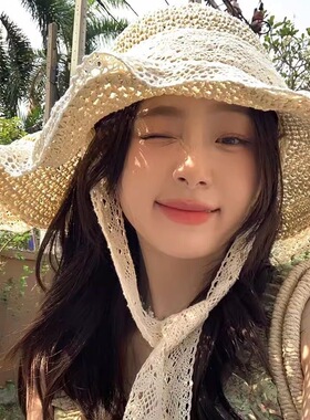 草帽海边帽子ins系带草编帽女