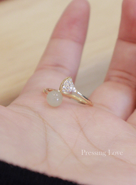 P. Love戒指女纯银小众设计轻奢高级感可调节开口食指戒天然宝石