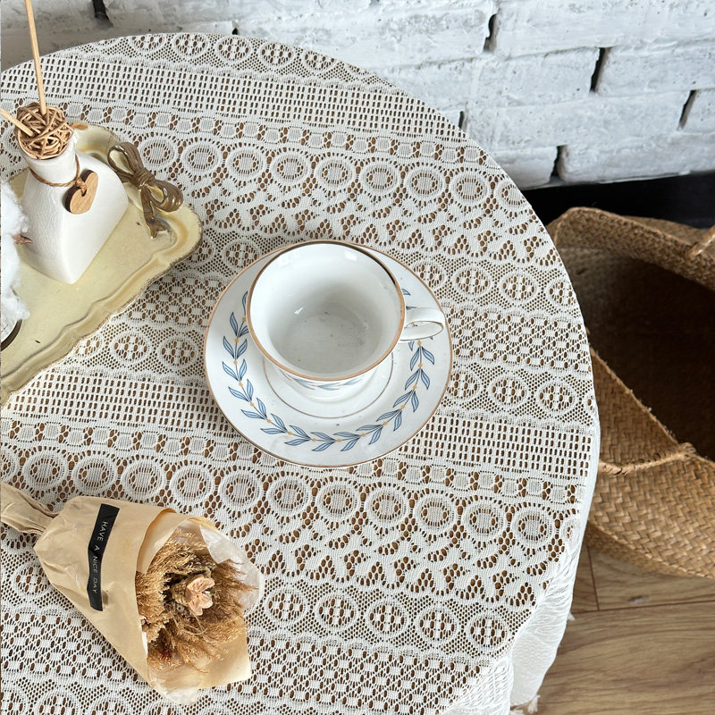 法式奶油复古蕾丝桌布ins风钩针镂空布艺茶几阳台餐边花园桌盖巾