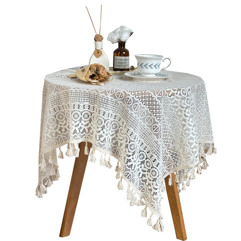 法式奶油复古蕾丝桌布ins风钩针镂空布艺茶几阳台餐边花园桌盖巾