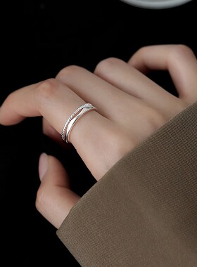 韩版东大门同款双层戒指女简约气质镂空线条ins开口可调节指环