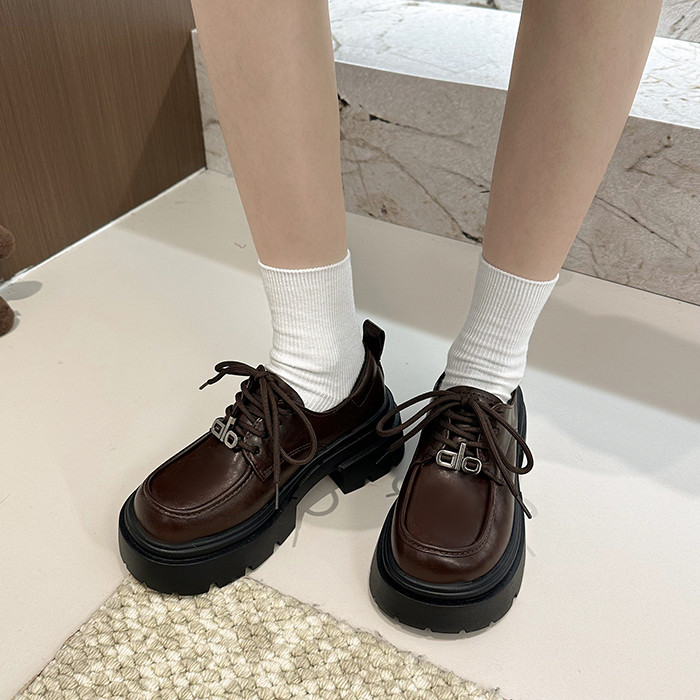 英伦风厚底小皮鞋女2026春季新款深口系带粗跟乐福鞋百搭增高单鞋,淘宝优惠券,粉丝福利购,淘宝优惠卷