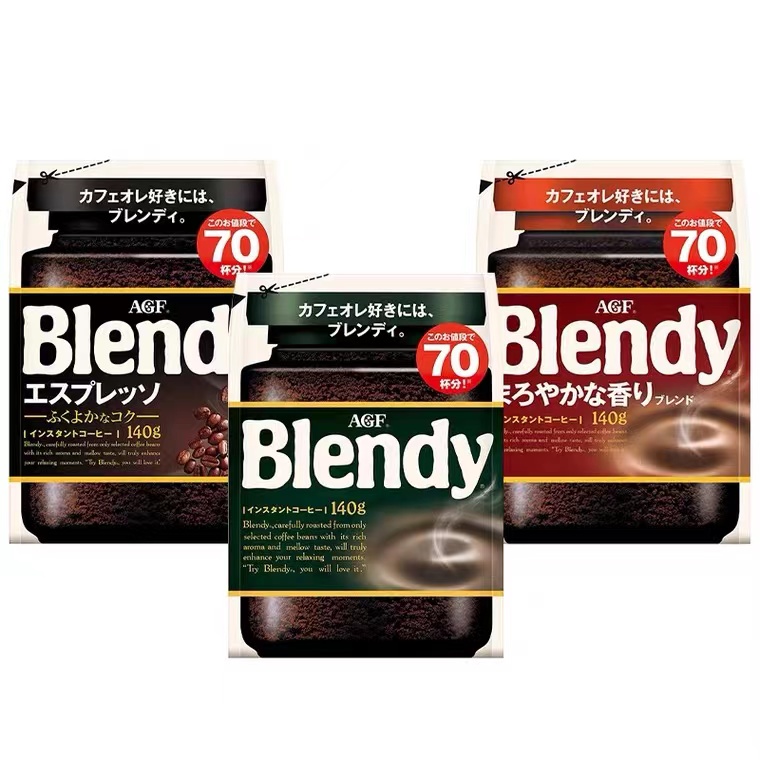 日本AGF blendy 绿色香醇 即冲即溶无蔗糖纯速溶黑咖啡粉140g袋装