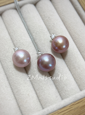 ZMN/罗兰/简约气质925纯银极光正圆粉紫天然珍珠锁骨项链仙女礼物