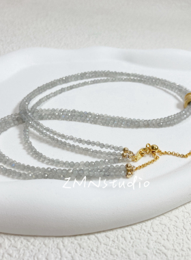 ZMN/星辉/小众设计精致925纯银镀金天然灰月光拉长石多层宝石项链