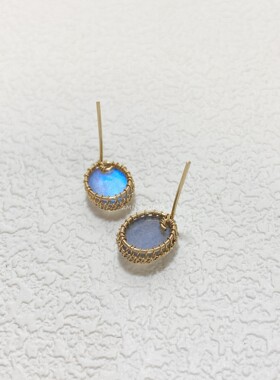 ZMN/琇莹/小众设计简约14k手工绕线高品质天然拉长石水晶宝石耳钉