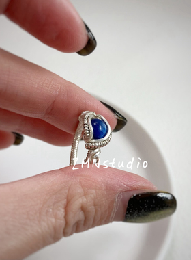 ZMN/沧海/小众复古流线精致手工绕线925纯银线天然蓝晶石宝石戒指