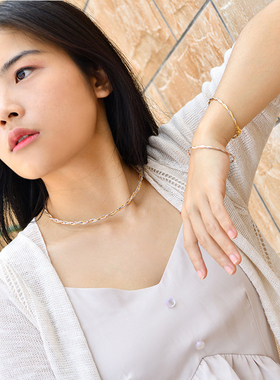 意大利奢华编织三色弹力银项圈