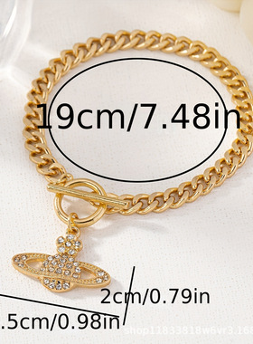 一条跨境镶钻土星珍珠链女手链轻奢小众锁骨链批发