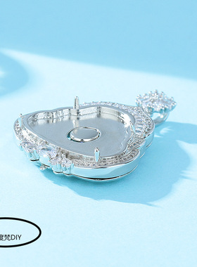 铜925封底开盖款满钻未镶嵌翡翠危料小佛公吊坠空托diy玉石弥勒佛