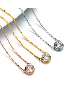 跨境新款6MM个性单钻锁骨链 简约镶钻锁骨链链吊坠百搭项饰女批发