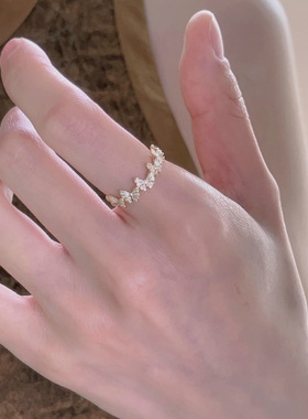 高级感排钻珐琅装饰蝴蝶四叶草戒指女网红百搭小众设计碎钻食指戒