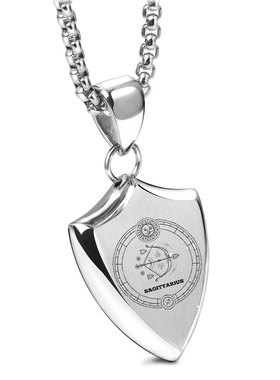 欧美跨境热卖25MM简约个性盾牌激光雕刻十二星座不锈钢吊坠项链男