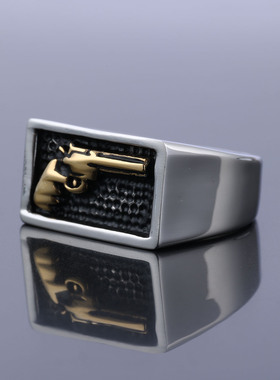 饰品厂家直销欧美  不锈钢男士手枪不锈钢戒指 机车风时尚戒指