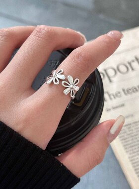 花瓣戒指女高级感度假风法式做旧复古质感花朵开口食指环跨境潮