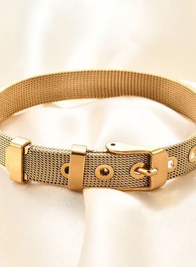 欧美跨境亚马逊新款18K金10MM手表带304不锈钢时尚网状手链批发女