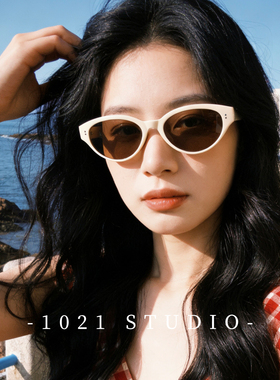 美式复古白色框猫眼墨镜女高级感防晒紫外线海边度假显脸小太阳镜