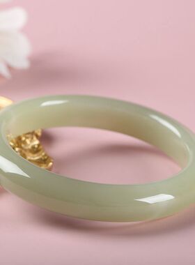 【和田玉】正品带证书天然新疆和田玉青白玉镯子玉石晴水手镯细条