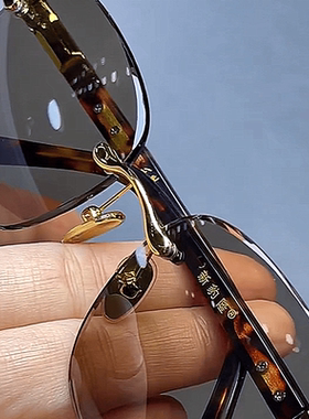 天然茶色水晶石头镜无框养目眼镜