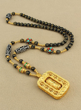 金色吊坠唐卡配链可拆卸长款项链